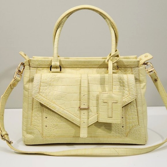 TORY BURCH 797 LARGE TOP ZIP SATCHEL CROSSBODY BAG IN YELLOW CREME CROC - Picture 4 of 12